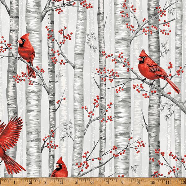 Berries & Birch - Fog Silver Birds