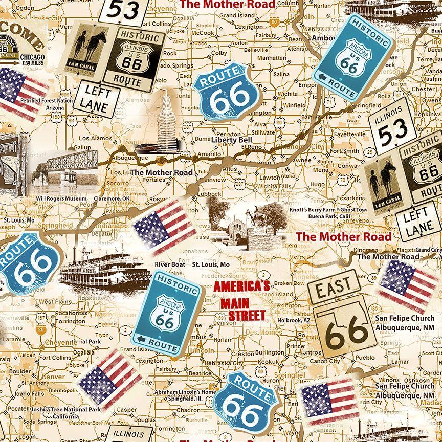 Route 66 Antique Map - Natural