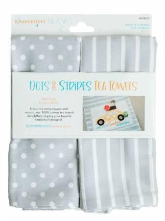 Kimberbell Dots & Stripes  Tea Towels Set of 2 Steel Gray