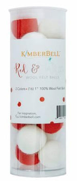 Wool Felt Balls Red White -Set of 16
